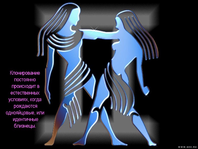 Клонирование постоянно  происходит в  естественных  условиях, когда  рождаются  однояйцовые,